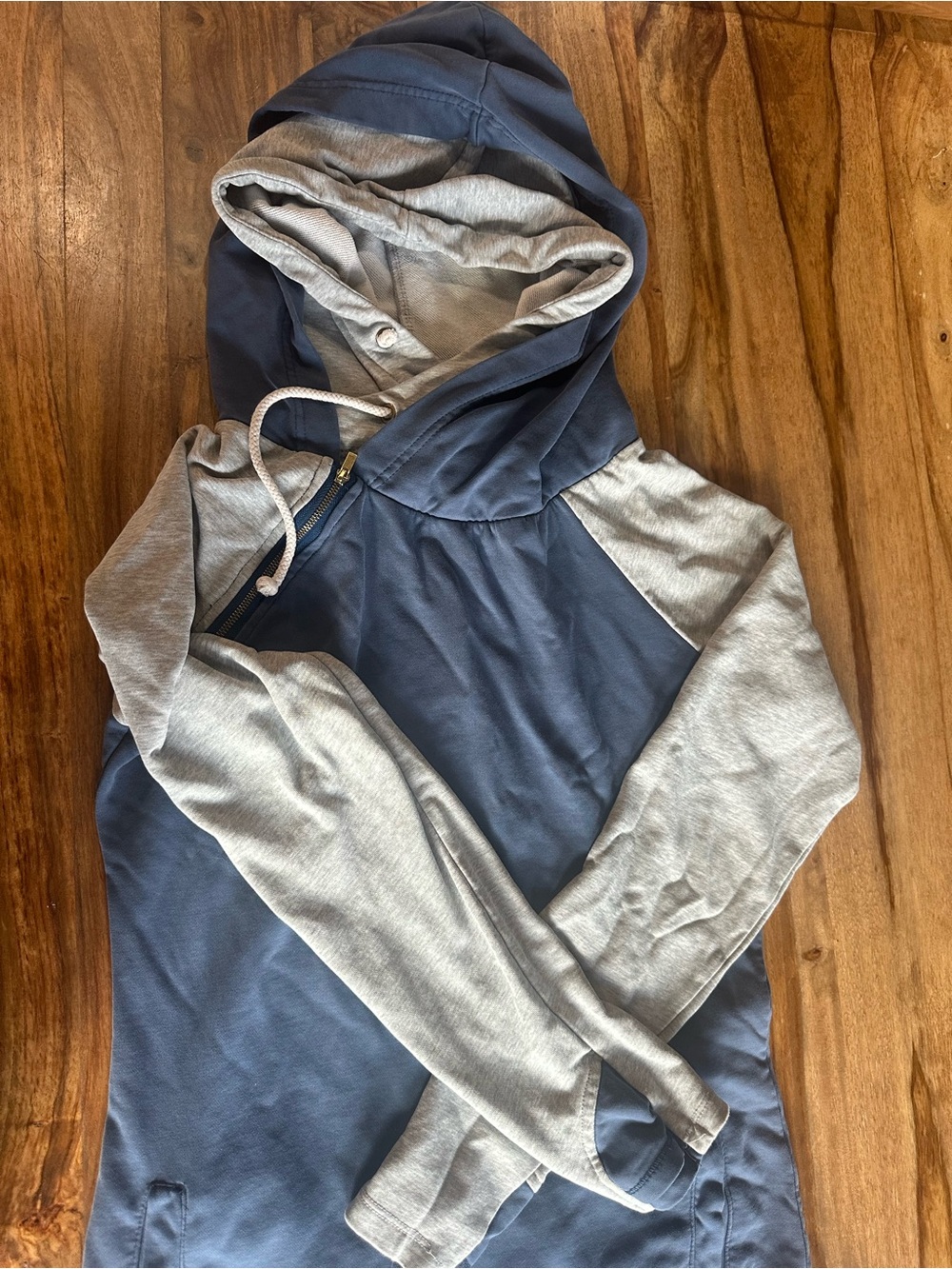 Women’s double layered hoodie Pullover Jacket - Blue & Light Gray